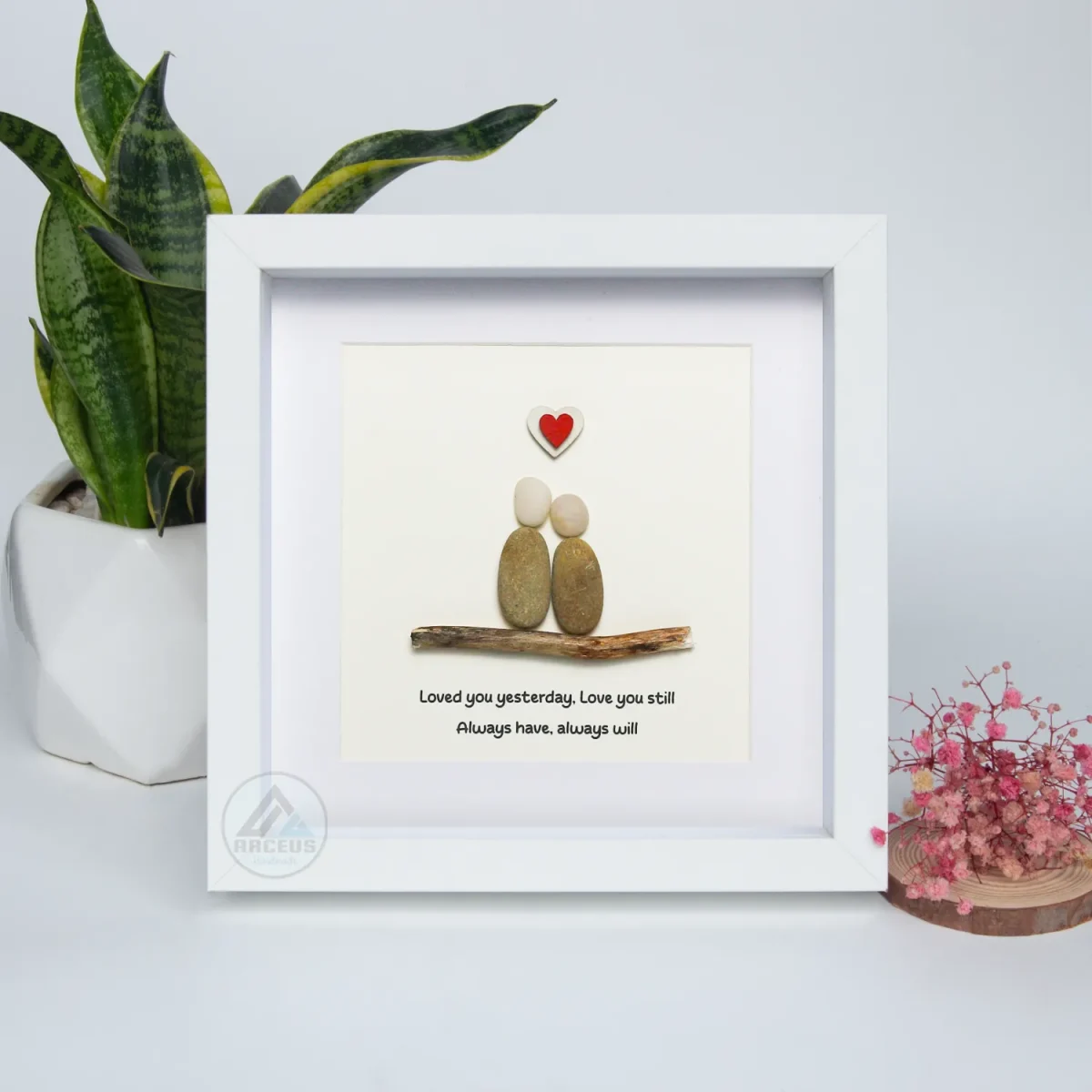 Personalized Couple Pebble Art, Wedding Gift for Couple, Anniversary Gift For Girlfriend / Wife / Husband, Pebble Painting, Pebble Art Gift - Image 1