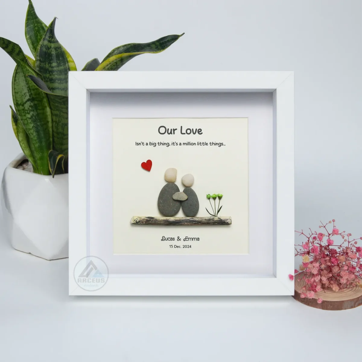 Personalized Couple Pebble Art, Wedding Gift for Couple, Anniversary Gift For Girlfriend / Wife / Husband, Pebble Painting, Pebble Art Gift - Image 1