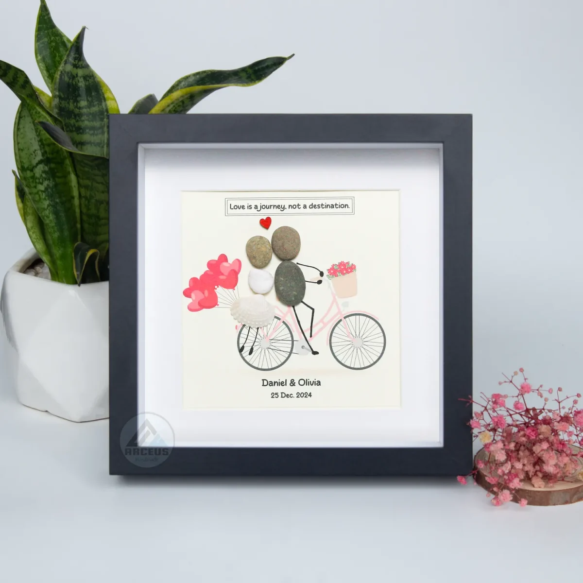 Personalized Couple Pebble Art, Wedding Gift for Couple, Anniversary Gift For Girlfriend / Wife / Husband, Pebble Painting, Pebble Art Gift - Image 2