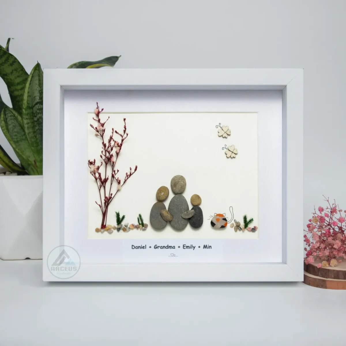 Personalized Family With Pets Pebble Art, Pebble Art Gift, Family With Dog Pebble Art, Family With Cat Pebble Art, Gift for Family - Image 7