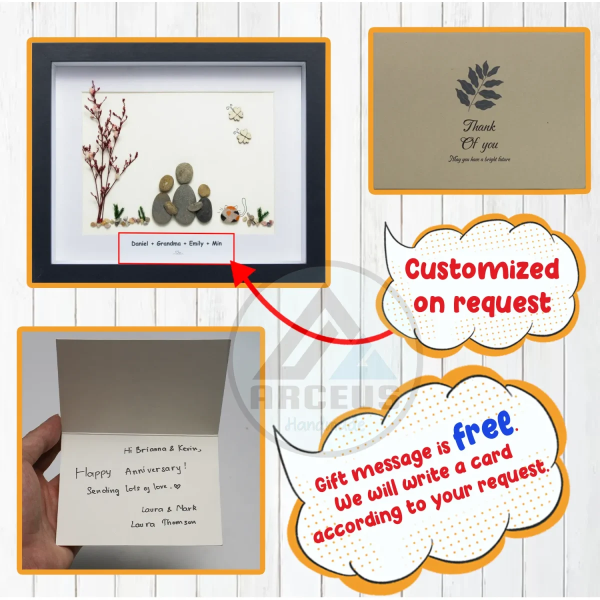 Personalized Family With Pets Pebble Art, Pebble Art Gift, Family With Dog Pebble Art, Family With Cat Pebble Art, Gift for Family - Image 3