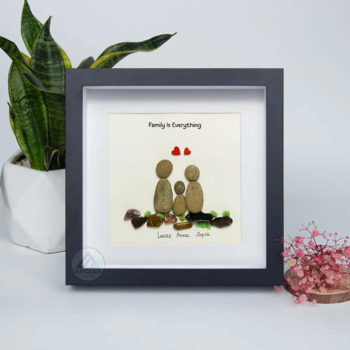 Personalized Family Pebble Art, Family Portrait with Pet Pebble Art, Stone art, Family wall art, Pebble Art Gifts, Heartwarming Gift Idea - Image 5