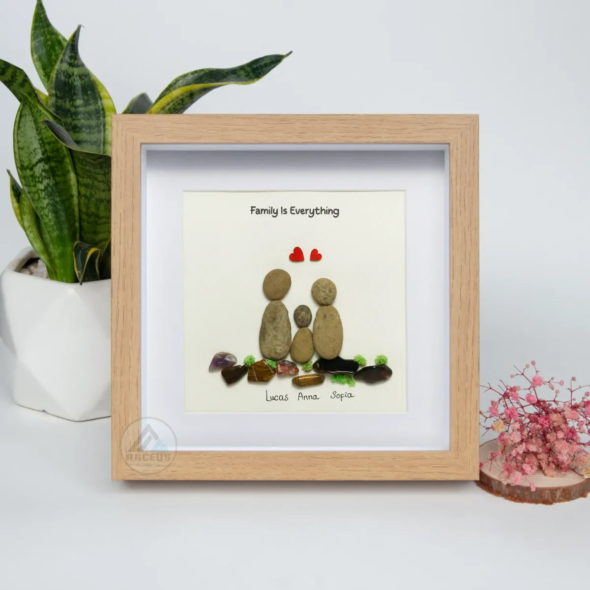 Personalized Family Pebble Art, Family Portrait with Pet Pebble Art, Stone art, Family wall art, Pebble Art Gifts, Heartwarming Gift Idea - Image 2