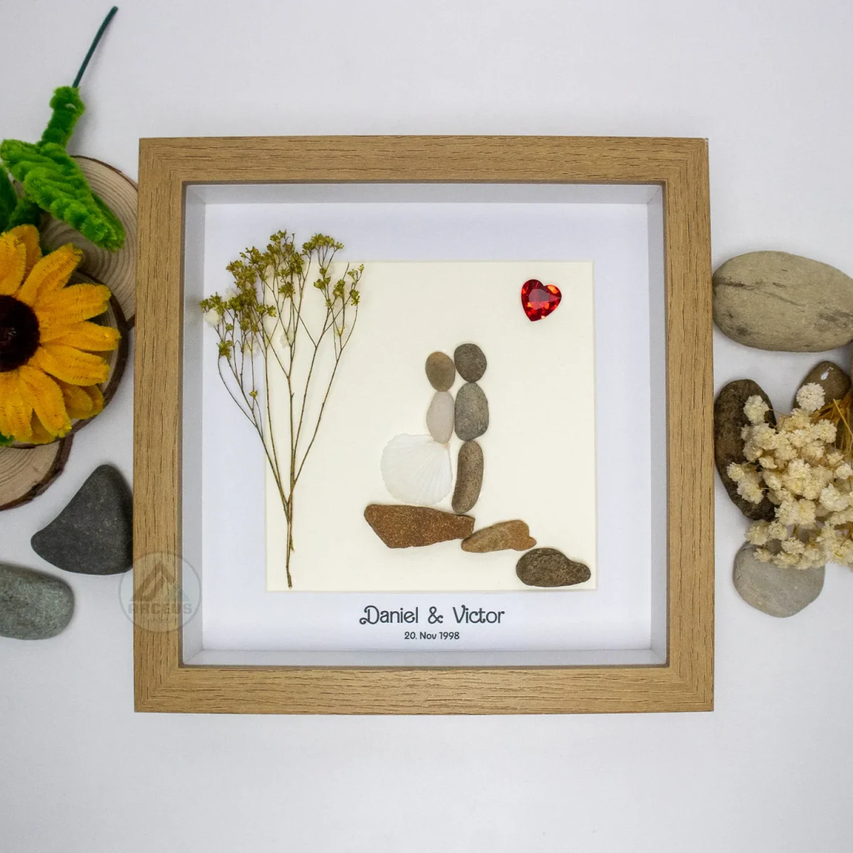 Personalized Couple Pebble Art, Wedding Gift for Couple, Anniversary Gift For Girlfriend / Wife / Husband, Pebble Painting, Pebble Art Gift - Image 1