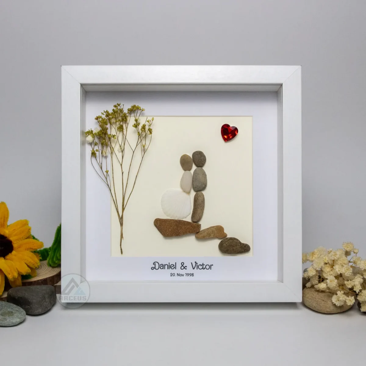 Personalized Couple Pebble Art, Wedding Gift for Couple, Anniversary Gift For Girlfriend / Wife / Husband, Pebble Painting, Pebble Art Gift - Image 2