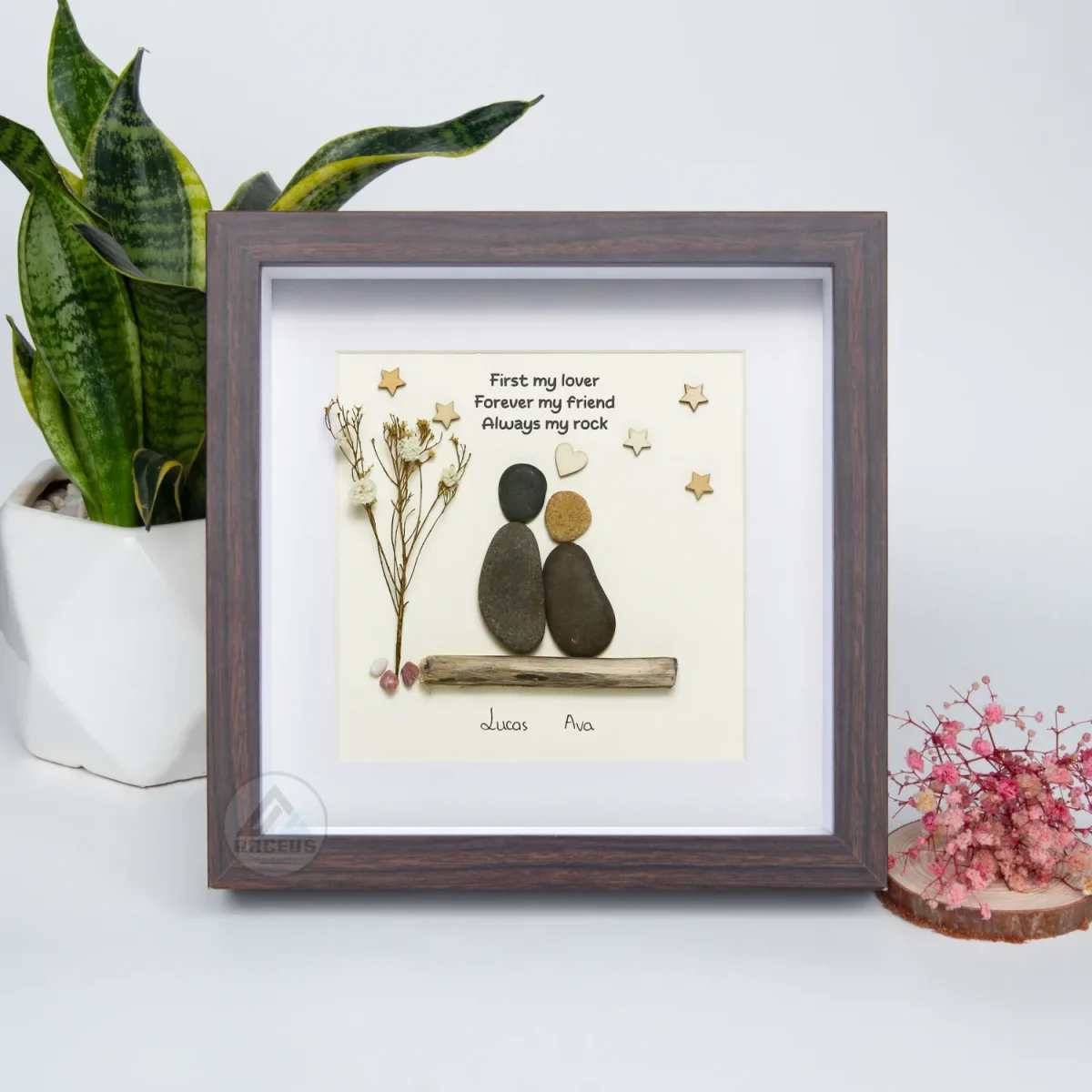 Personalized Couple Pebble Art, Wedding Gift for Couple, Anniversary Gift For Girlfriend / Wife / Husband, Pebble Painting, Pebble Art Gift - Image 5