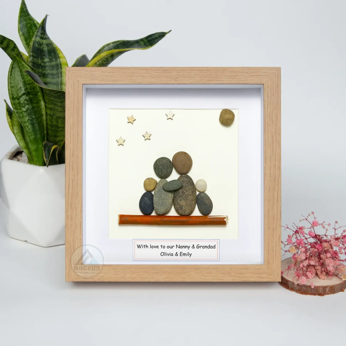 Grandma & Grandpa Pebble Art, Pebble Art Birthday Gift For Nana, Gift For Grandma, Grandma & Grandchildren Pebble Frame, Pebble Art Gift - Image 1
