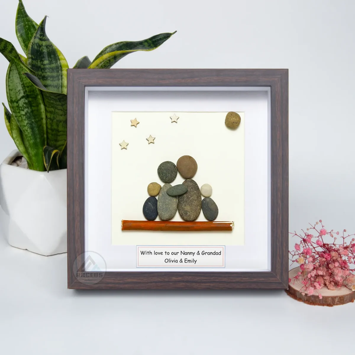 Grandma & Grandpa Pebble Art, Pebble Art Birthday Gift For Nana, Gift For Grandma, Grandma & Grandchildren Pebble Frame, Pebble Art Gift - Image 2