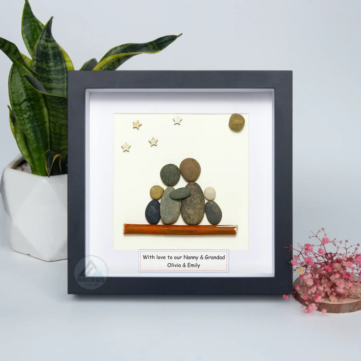 Grandma & Grandpa Pebble Art, Pebble Art Birthday Gift For Nana, Gift For Grandma, Grandma & Grandchildren Pebble Frame, Pebble Art Gift - Image 6