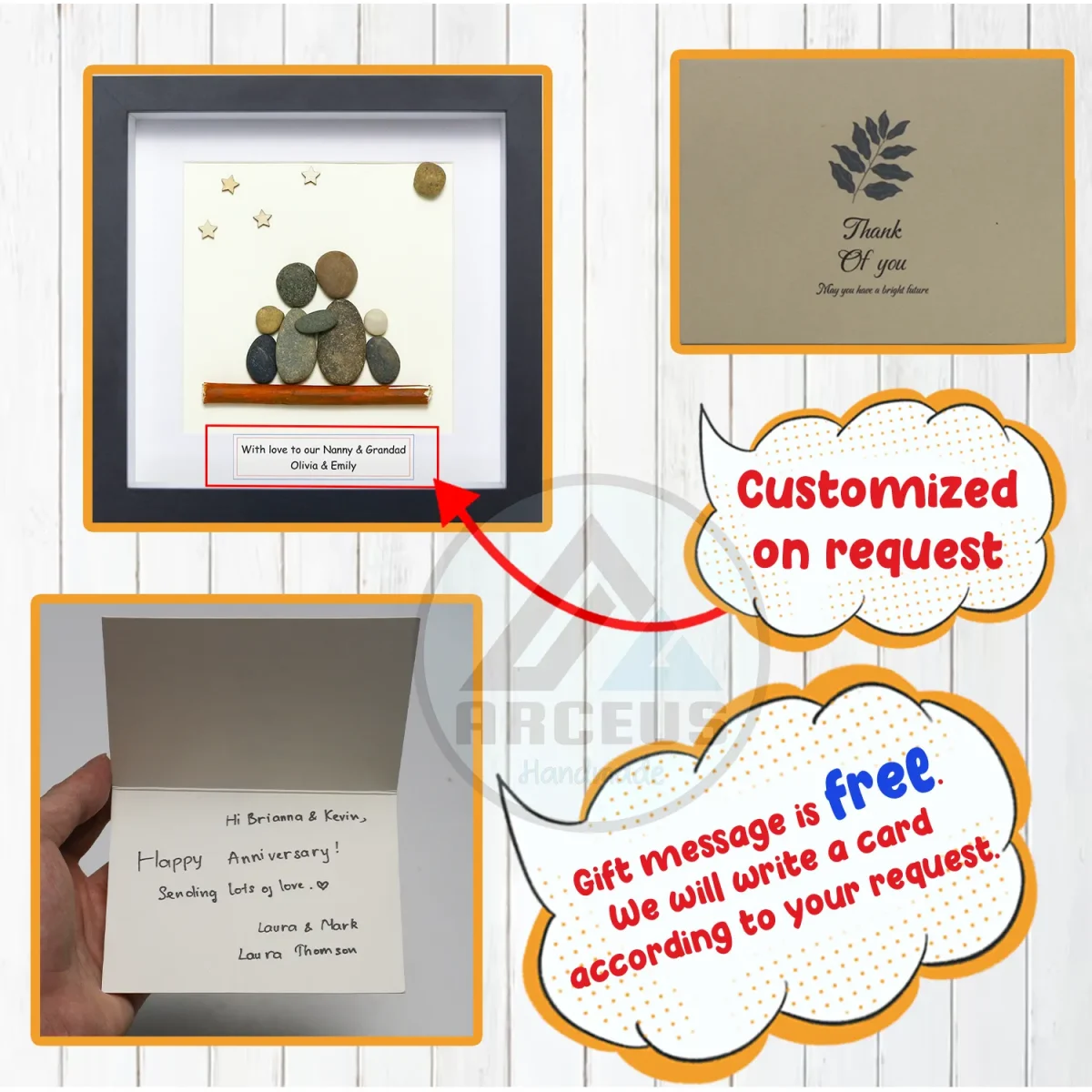 Grandma & Grandpa Pebble Art, Pebble Art Birthday Gift For Nana, Gift For Grandma, Grandma & Grandchildren Pebble Frame, Pebble Art Gift - Image 3