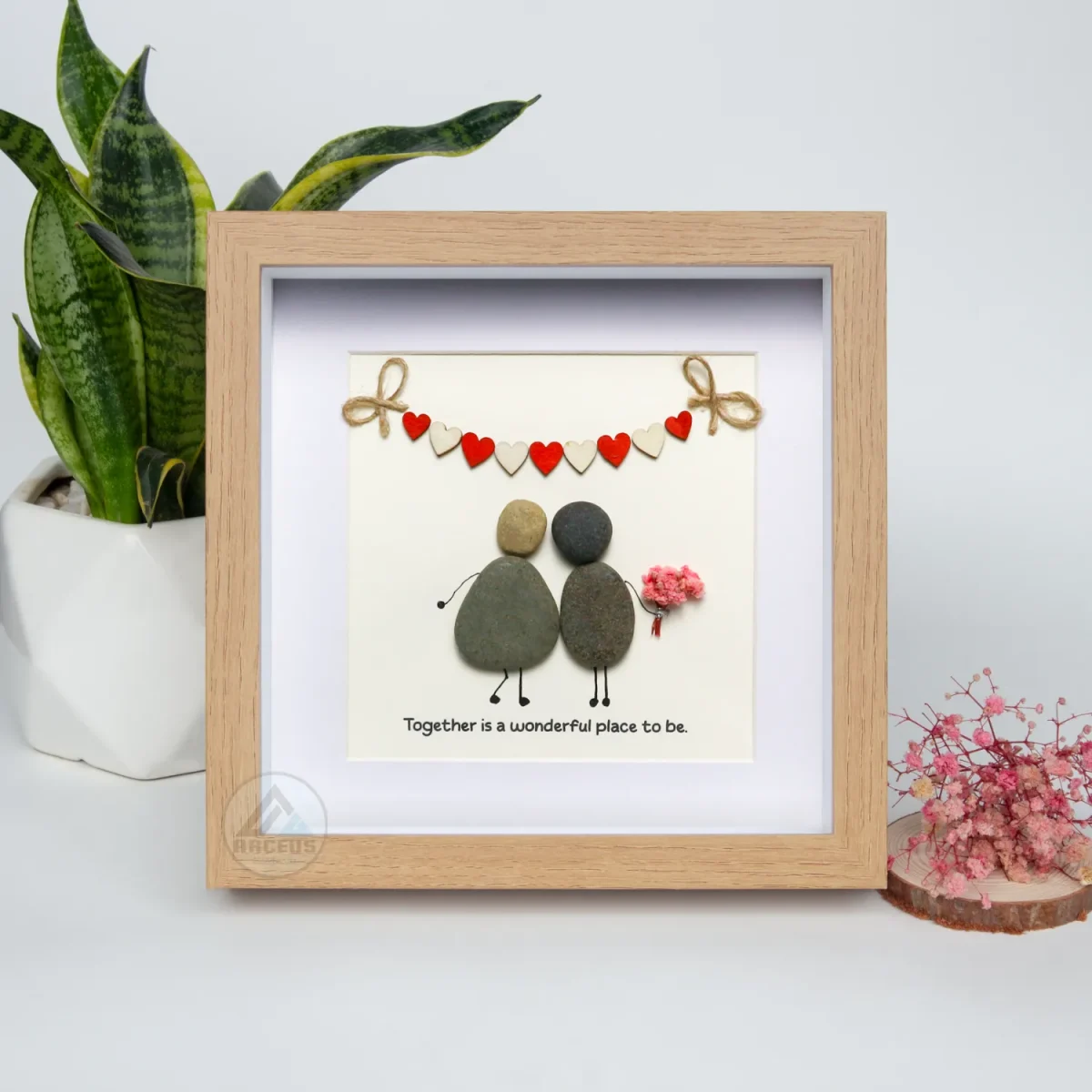 Personalized Couple Pebble Art, Wedding Gift for Couple, Anniversary Gift For Girlfriend / Wife / Husband, Pebble Painting, Pebble Art Gift - Image 1