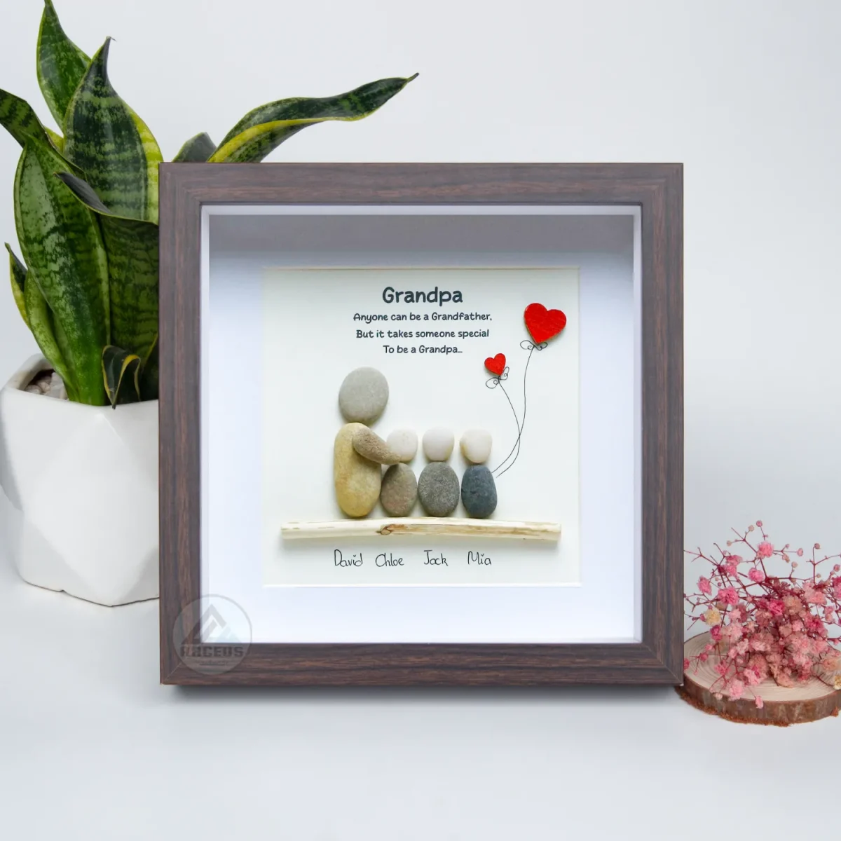 Personalized Grandpa Pebble Art, Pebble Art Birthday Gift For Grandpa, Christmas Gift For Grandpa, Grandpa & Grandchildren Pebble Frame, Pebble Art Gift - Image 6