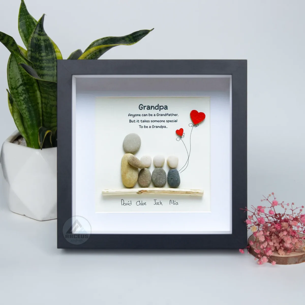 Personalized Grandpa Pebble Art, Pebble Art Birthday Gift For Grandpa, Christmas Gift For Grandpa, Grandpa & Grandchildren Pebble Frame, Pebble Art Gift - Image 7