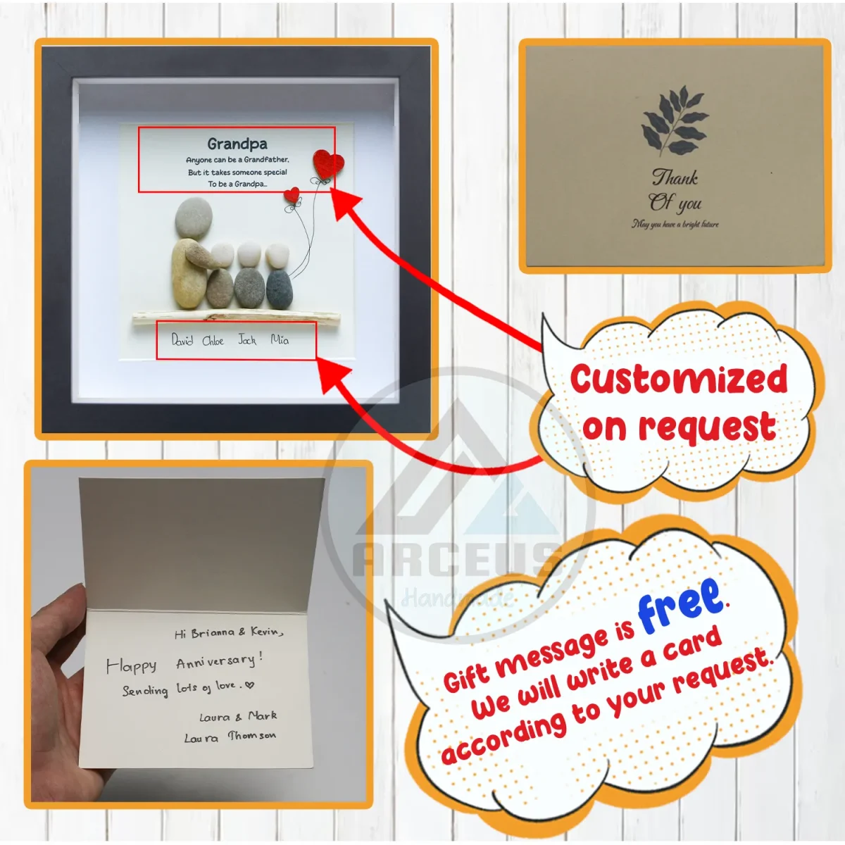 Personalized Grandpa Pebble Art, Pebble Art Birthday Gift For Grandpa, Christmas Gift For Grandpa, Grandpa & Grandchildren Pebble Frame, Pebble Art Gift - Image 3