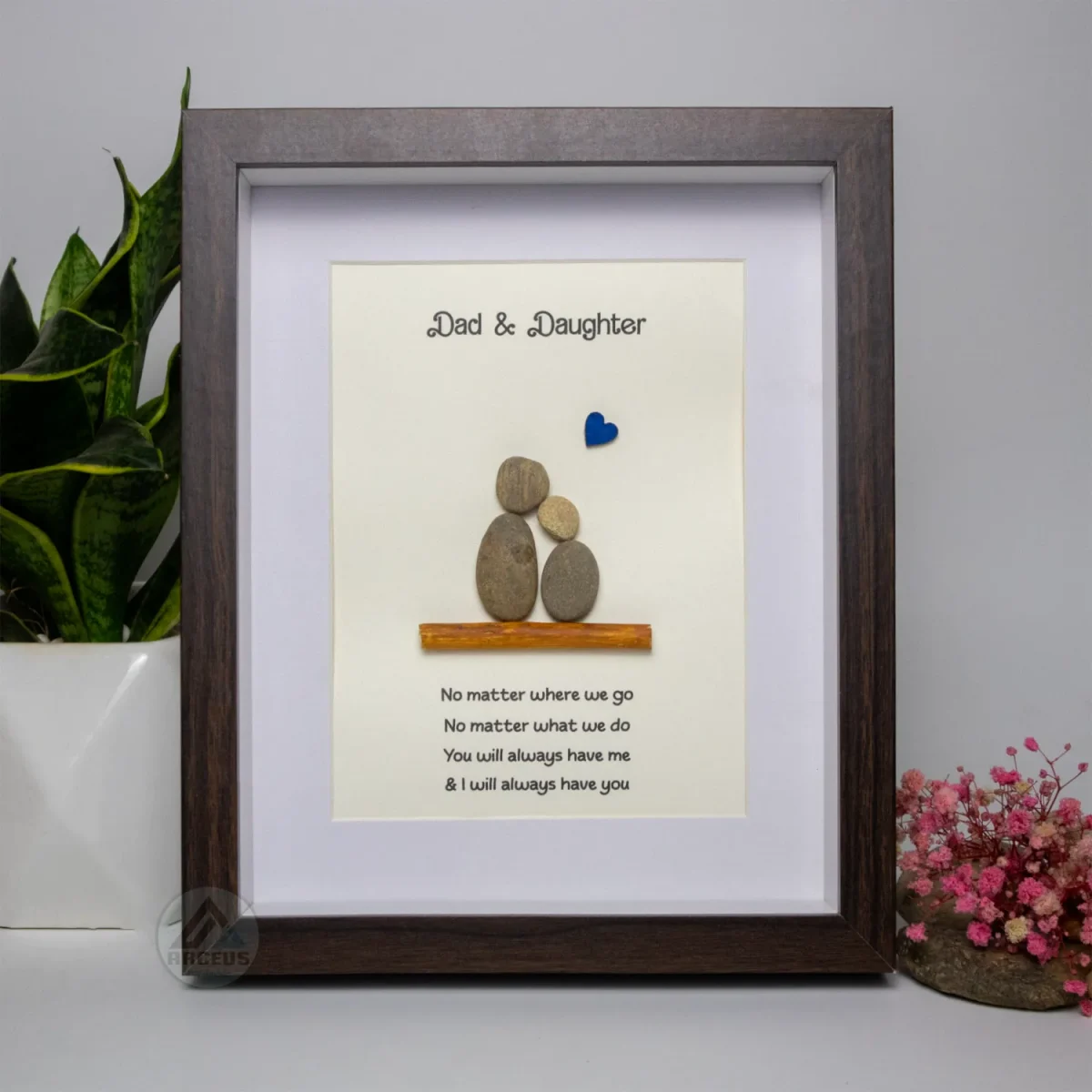 Personalized Dad And Daughter Pebble Art, Unique Birthday Gift for Dad, Dad's Birthday Gift, Pebble Art for Dad, Father's Day Pebble Artwork - Image 6