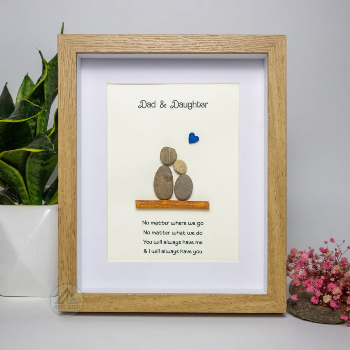 Personalized Dad And Daughter Pebble Art, Unique Birthday Gift for Dad, Dad's Birthday Gift, Pebble Art for Dad, Father's Day Pebble Artwork - Image 1