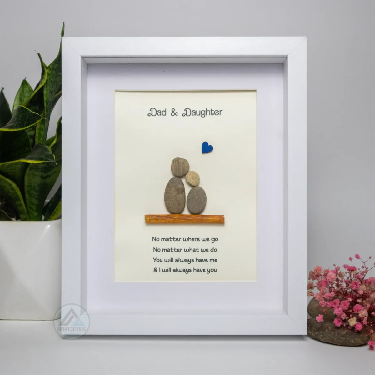 Personalized Dad And Daughter Pebble Art, Unique Birthday Gift for Dad, Dad's Birthday Gift, Pebble Art for Dad, Father's Day Pebble Artwork - Image 2