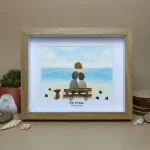 Personalized Couple and Dog On The Beach Pebble Art, Gift for Wedding Anniversary, Gift for Couple, Love Pebble Art Gift, Pebble Painting - Image 2