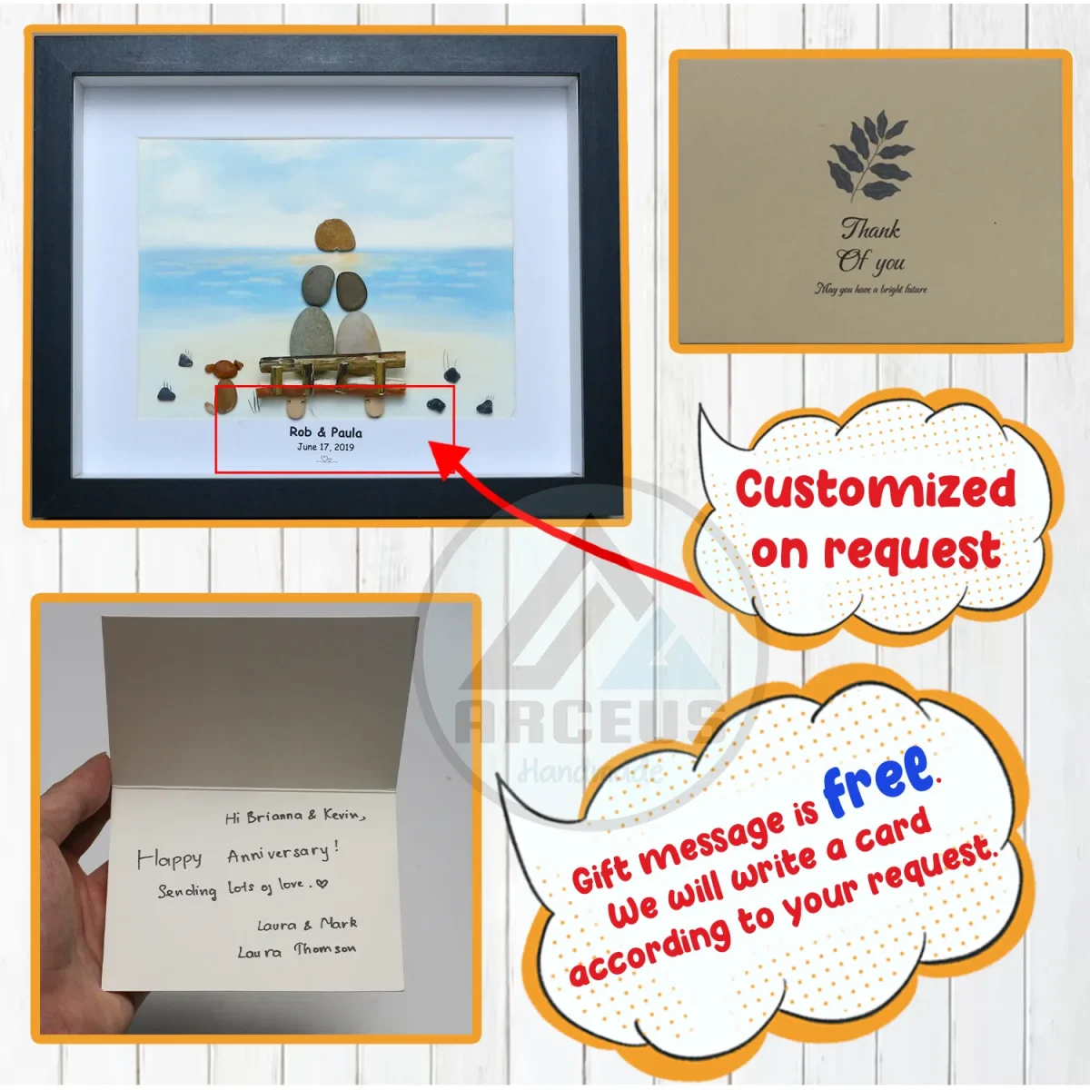 Personalized Couple and Dog On The Beach Pebble Art, Gift for Wedding Anniversary, Gift for Couple, Love Pebble Art Gift, Pebble Painting - Image 3