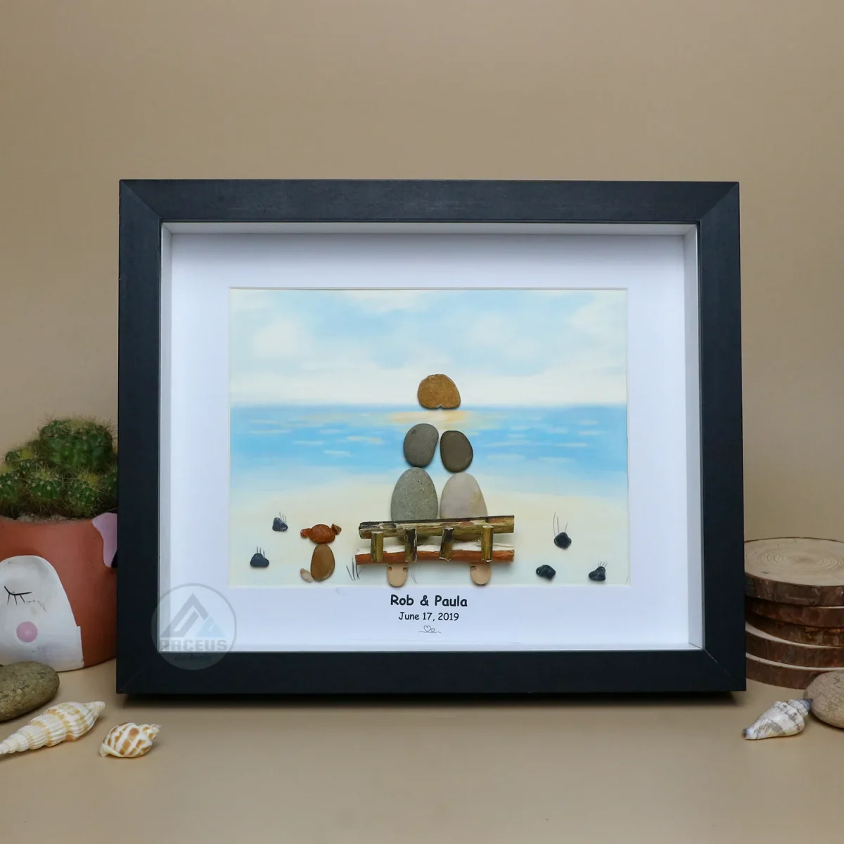 Personalized Couple and Dog On The Beach Pebble Art, Gift for Wedding Anniversary, Gift for Couple, Love Pebble Art Gift, Pebble Painting - Image 6