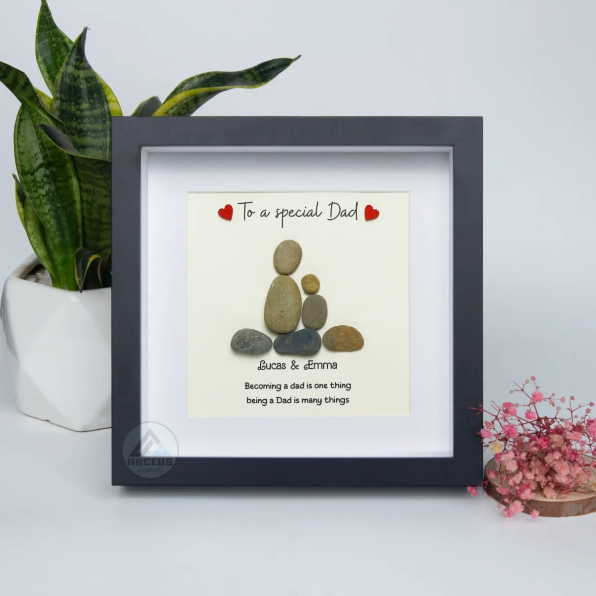 Personalized Dad Gift, Fathers Day Gift, Daddy Pebble Art, Pebble Frame Gift, Gifts for Dad, Family Pebble Frame, Daddy Gifts from kids - Image 6