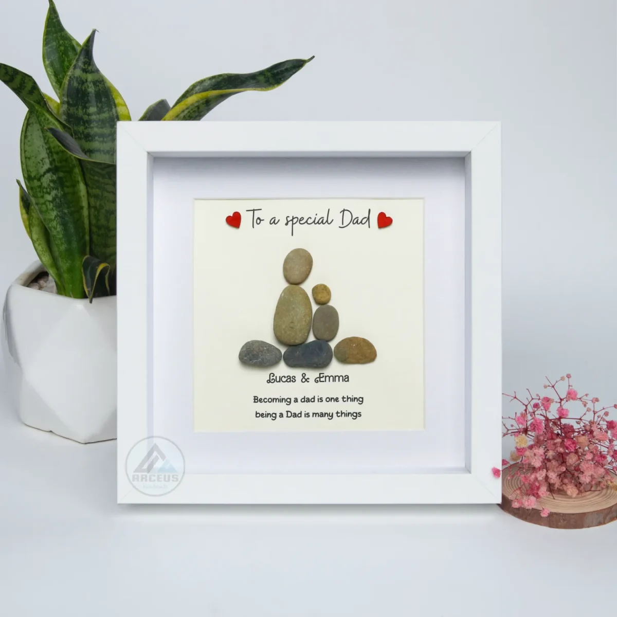 Personalized Dad Gift, Fathers Day Gift, Daddy Pebble Art, Pebble Frame Gift, Gifts for Dad, Family Pebble Frame, Daddy Gifts from kids - Image 7