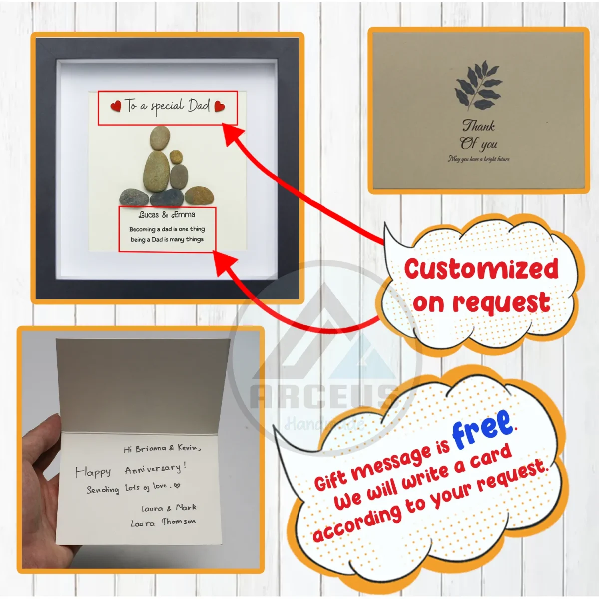 Personalized Dad Gift, Fathers Day Gift, Daddy Pebble Art, Pebble Frame Gift, Gifts for Dad, Family Pebble Frame, Daddy Gifts from kids - Image 3