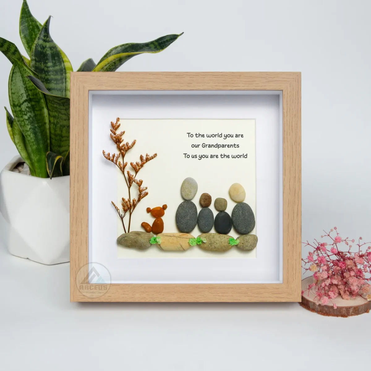 Grandparents Pebble Art, Pebble Art Birthday Gift For Nana, Gift For Grandma, Grandma & Grandchildren Pebble Frame, Pebble Art Gift - Image 1