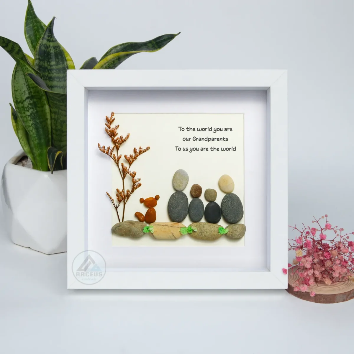 Grandparents Pebble Art, Pebble Art Birthday Gift For Nana, Gift For Grandma, Grandma & Grandchildren Pebble Frame, Pebble Art Gift - Image 2