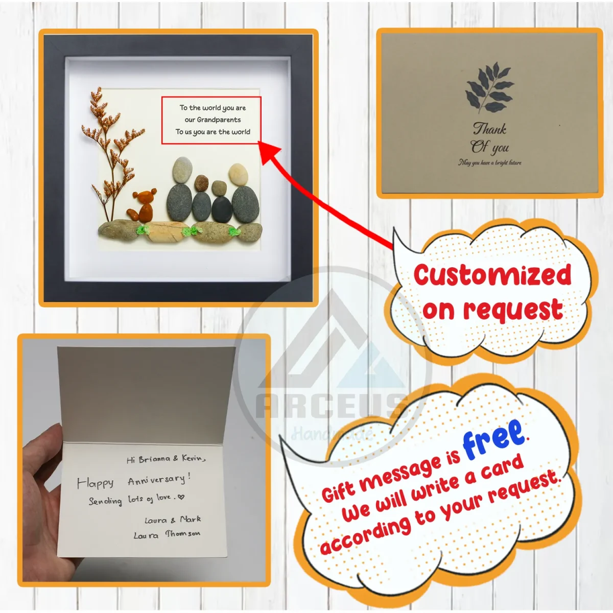 Grandparents Pebble Art, Pebble Art Birthday Gift For Nana, Gift For Grandma, Grandma & Grandchildren Pebble Frame, Pebble Art Gift - Image 3