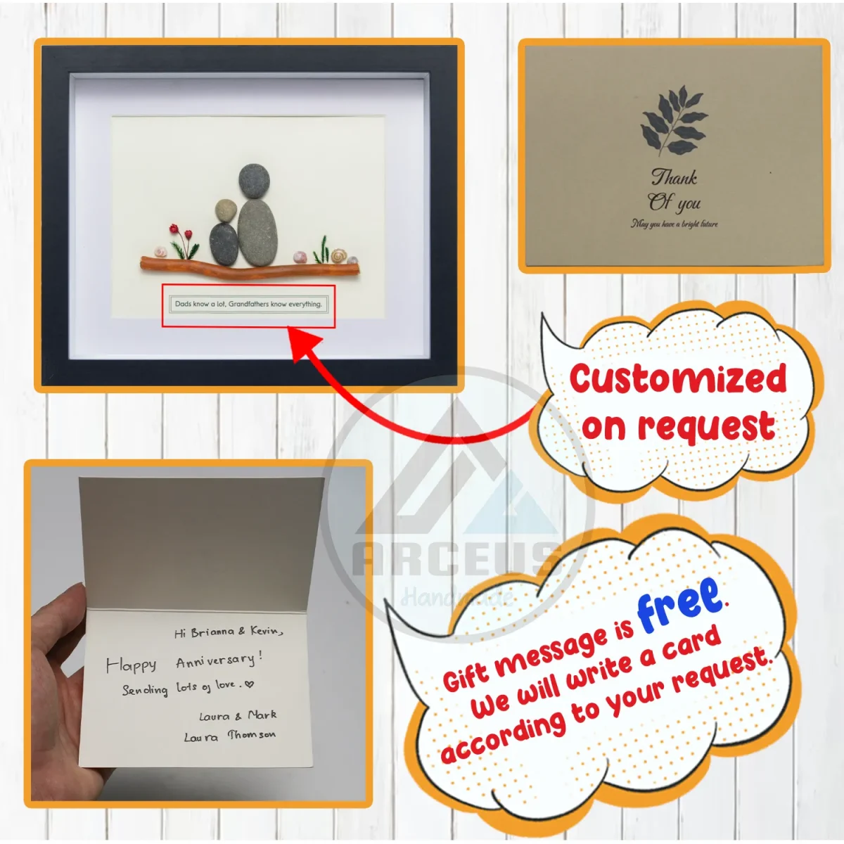 Grandpa Pebble Art, Fathers Day Gift, Pebble Frame Gift, Personalised Dad gift, Gifts from Grandchildren, Gift for Dad, Family Pebble Frame - Image 3