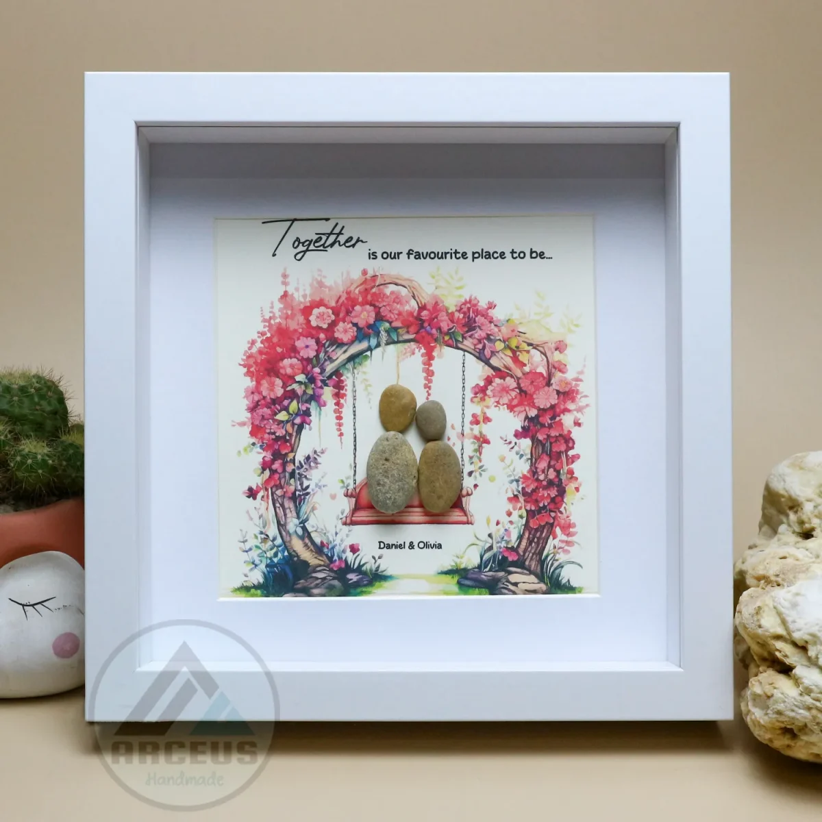Personalized Couple Pebble Art, Wedding Gift for Couple, Anniversary Gift For Girlfriend / Wife / Husband, Pebble Painting, Pebble Art Gift - Image 1