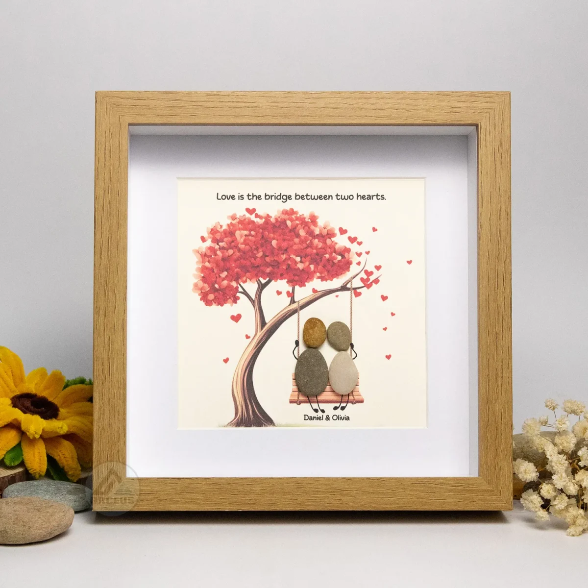 Personalized Couple Pebble Art, Wedding Gift for Couple, Anniversary Gift For Girlfriend / Wife / Husband, Pebble Painting, Pebble Art Gift - Image 1