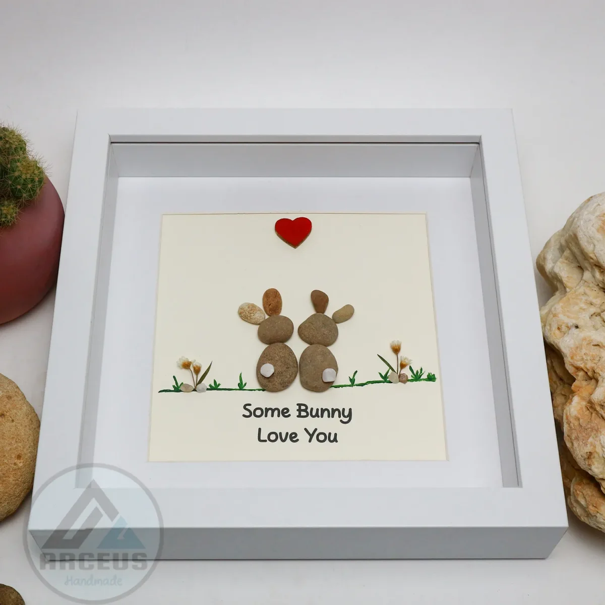 Bunny Pebble Art, Bunny Lovers Gift, Rabbit Pebble Art, Pebble Picture, Anniversary Gift, Rabbit Pebble Art, Rabbit Framed Gift, Unique Gift, Handcrafted Item, - Image 5