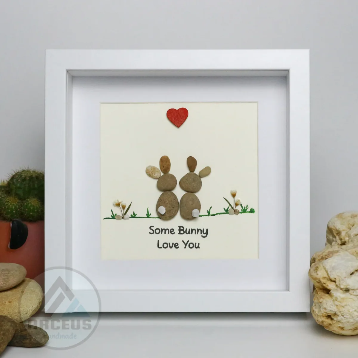 XNJPG AMZ00350-6 Bunny Pebble Art, Bunny Lovers Gift, Rabbit Pebble Art, Pebble Picture, Anniversary Gift, Rabbit Pebble Art, Rabbit Framed Gift, Unique Gift, Handcrafted Item, - Image 1