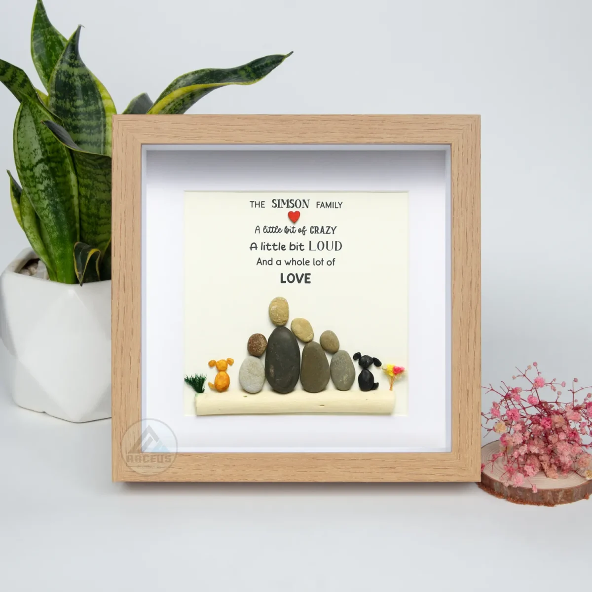 Personalized Family With Pets Pebble Art, Pebble Art Gift, Family With Dog Pebble Art, Family With Cat Pebble Art, Gift for Family - Image 1