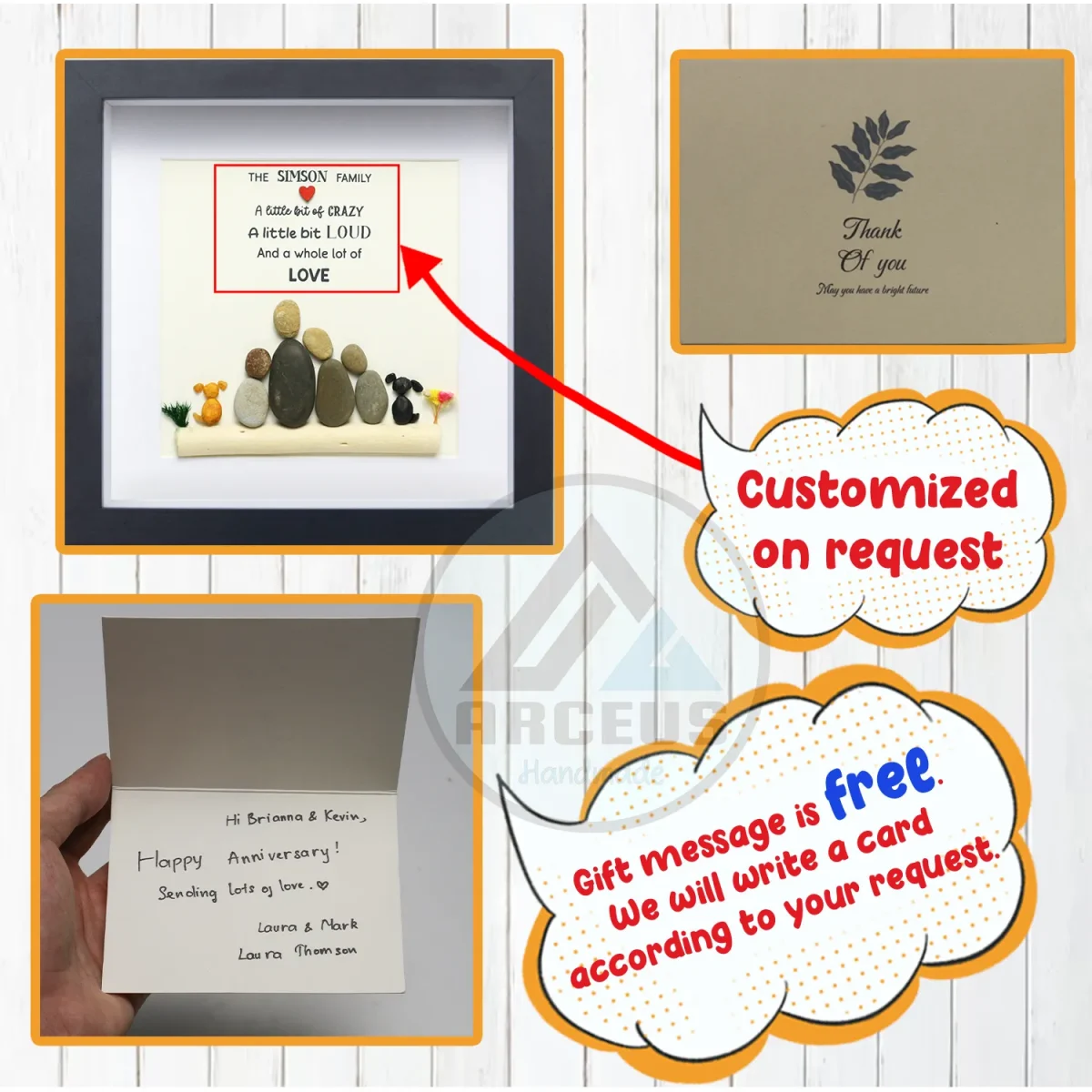 Personalized Family With Pets Pebble Art, Pebble Art Gift, Family With Dog Pebble Art, Family With Cat Pebble Art, Gift for Family - Image 3