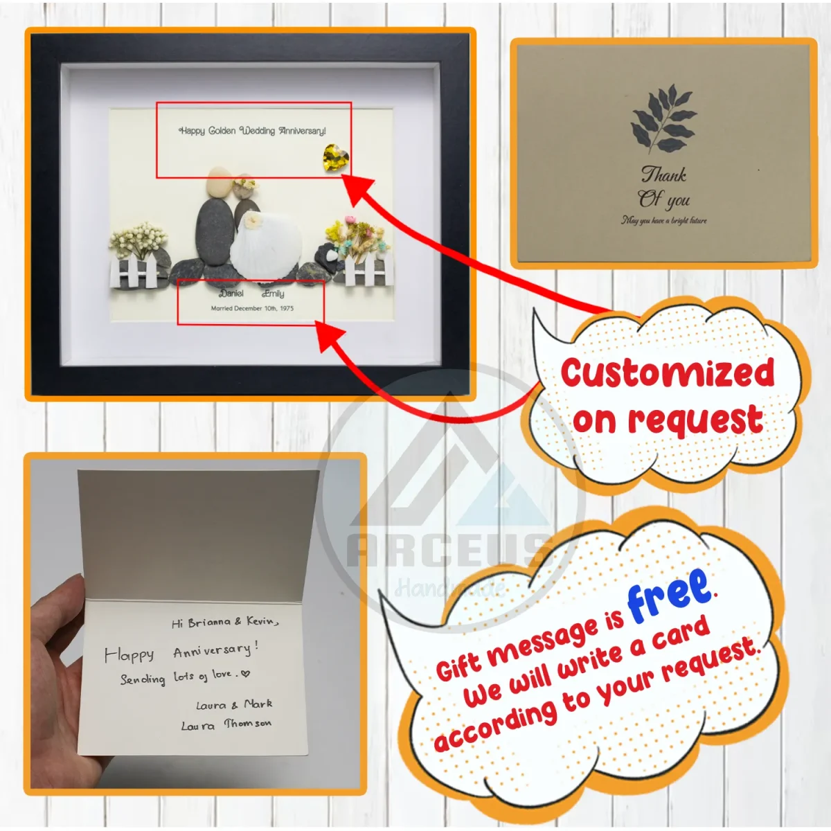 Personalized Wedding Anniversary Pebble Art, Couple Pebble Art, Anniversary Present for Him or Her, Pebble Art Gift, Pebble Painting - Image 3