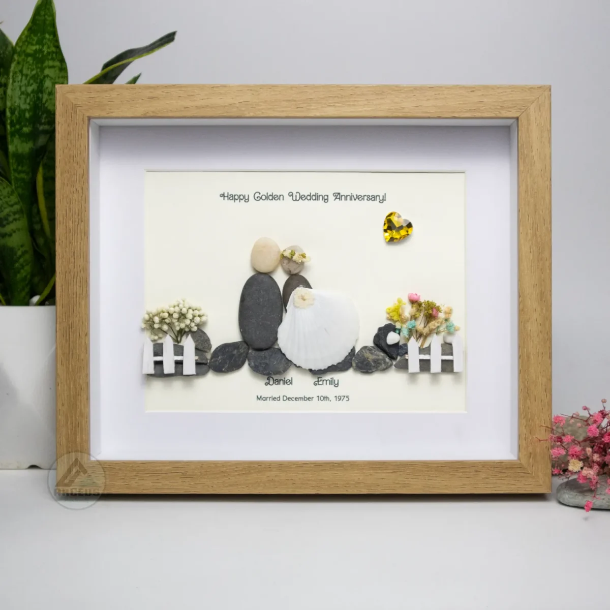 Personalized Wedding Anniversary Pebble Art, Couple Pebble Art, Anniversary Present for Him or Her, Pebble Art Gift, Pebble Painting - Image 1