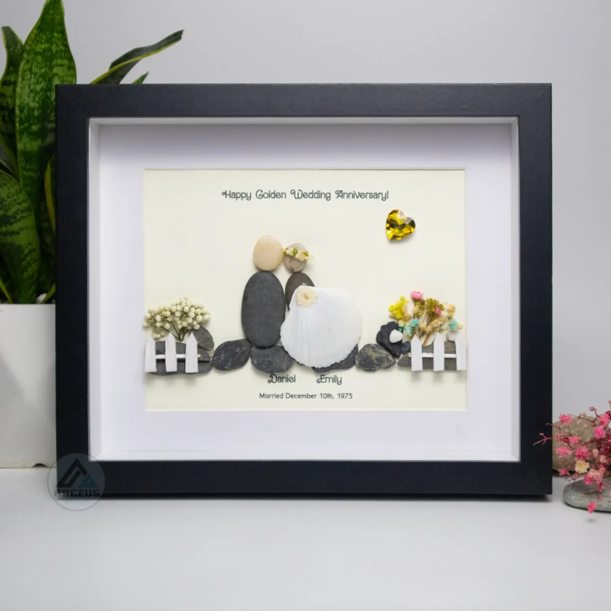 Personalized Wedding Anniversary Pebble Art, Couple Pebble Art, Anniversary Present for Him or Her, Pebble Art Gift, Pebble Painting - Image 5