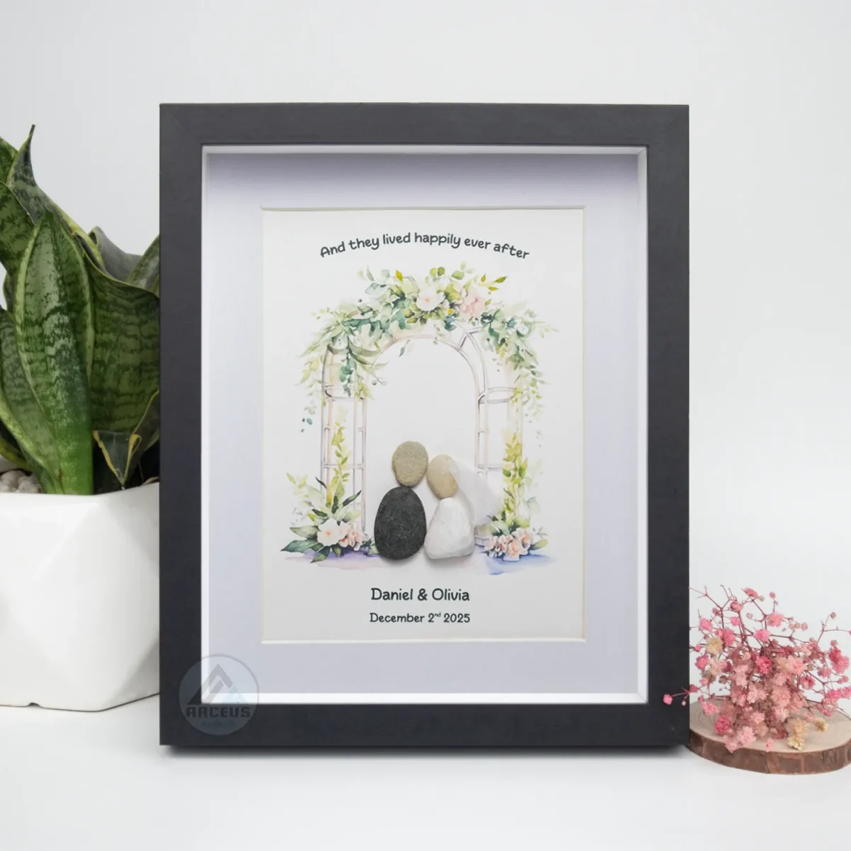 Personalized Wedding Anniversary Pebble Art, Couple Pebble Art, Anniversary Present for Him or Her, Pebble Art Gift, Pebble Painting - Image 6