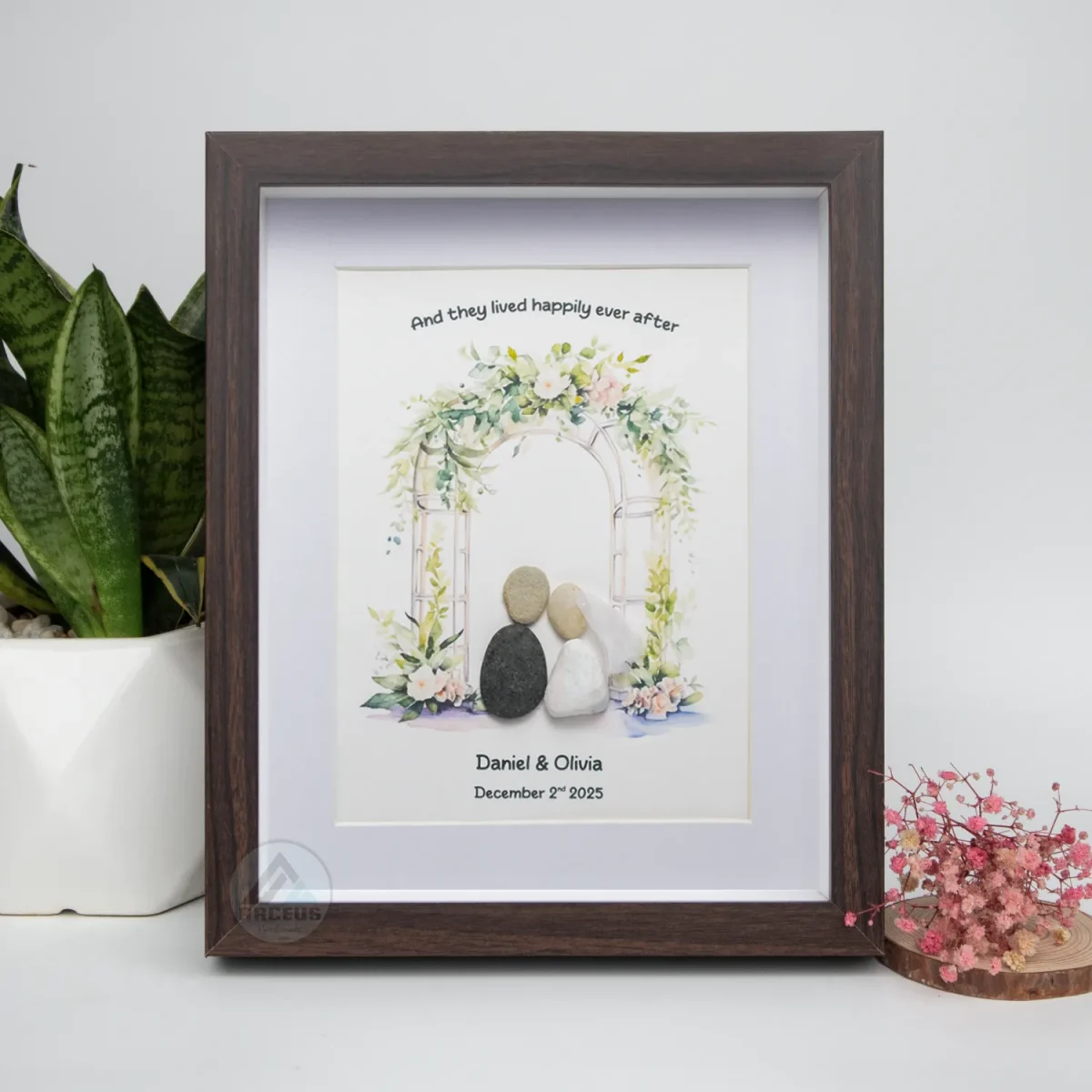 Personalized Wedding Anniversary Pebble Art, Couple Pebble Art, Anniversary Present for Him or Her, Pebble Art Gift, Pebble Painting - Image 2