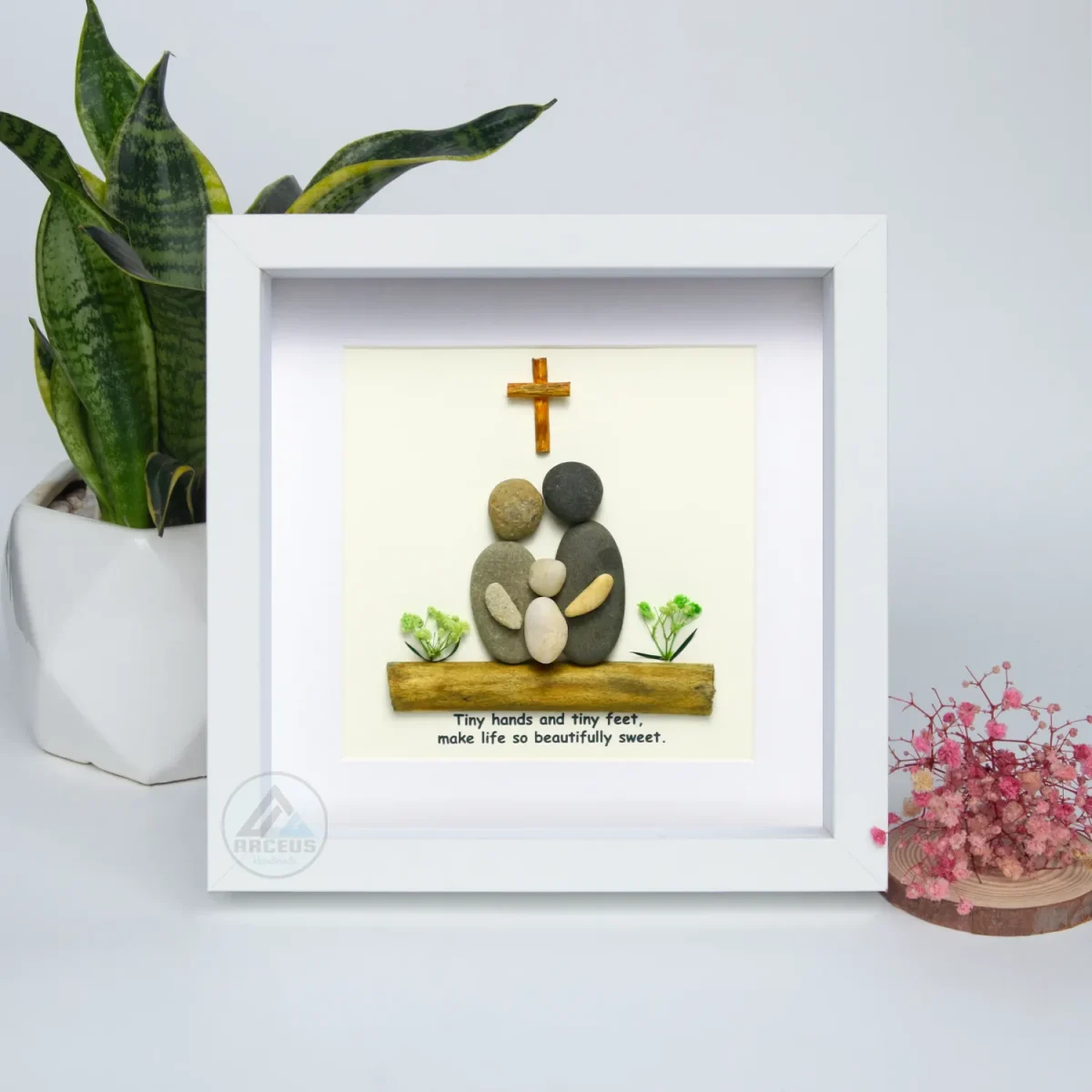 Personalized Christening Gifts, Christening Family Gift, Christening Pebble Frame, Christening Gift from Godparents, Baptism Gift - Image 2
