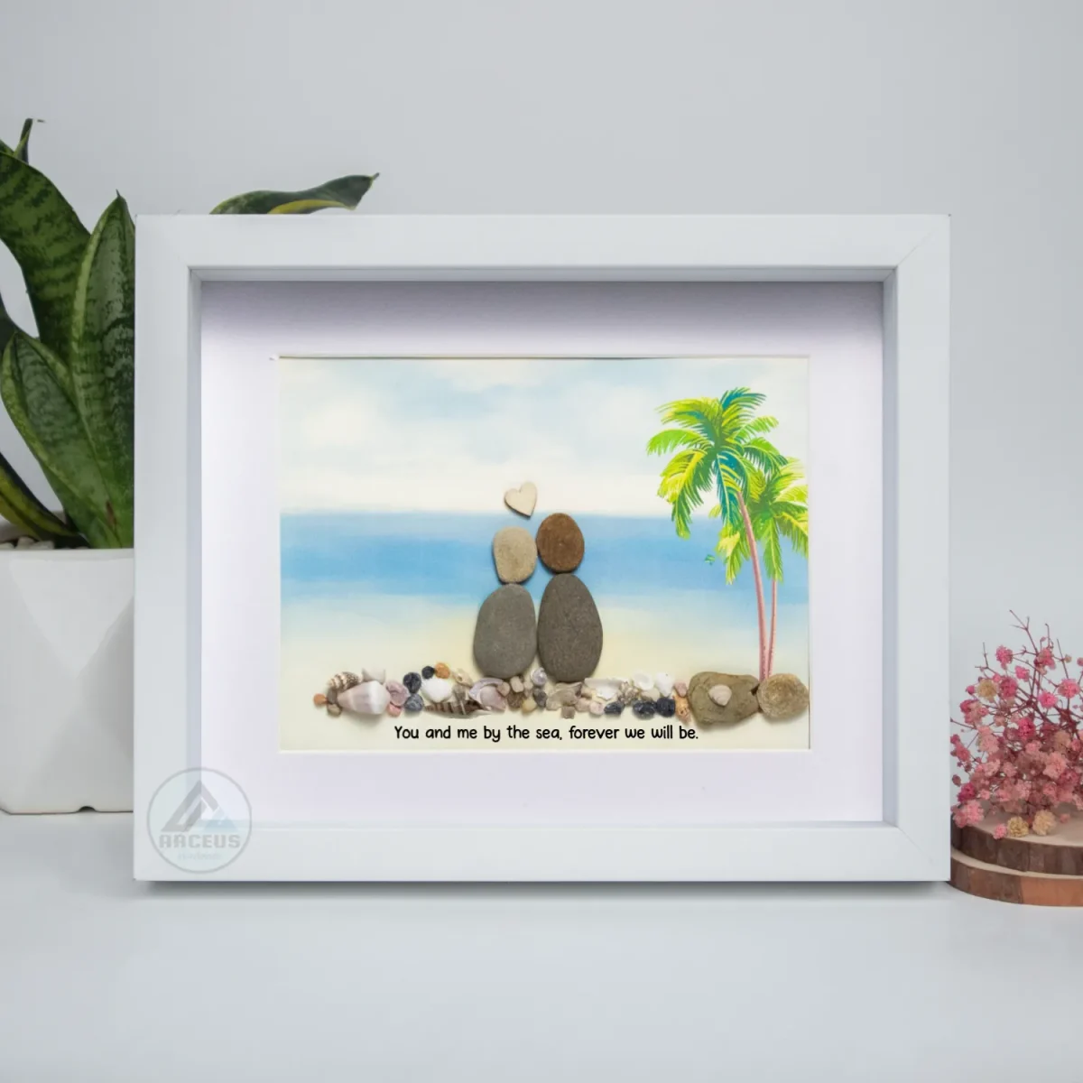 Personalized Couple On The Beach Pebble Art, Gift for Wedding Anniversary, Gift for Couple, Love Pebble Art Gift, Pebble Painting - Image 6