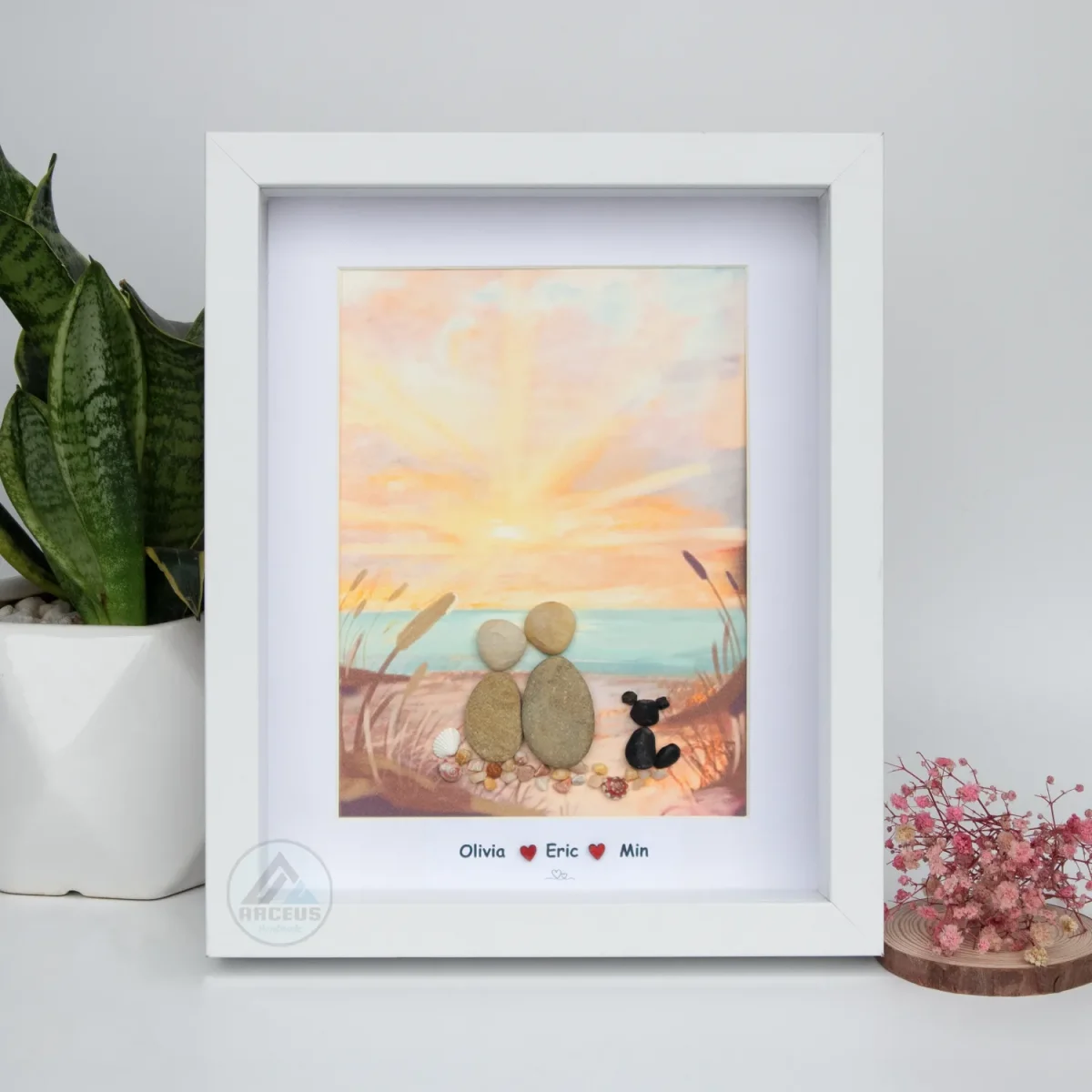 Personalized Couple and Dog On The Beach Pebble Art, Gift for Wedding Anniversary, Gift for Couple, Love Pebble Art Gift, Pebble Painting - Image 6