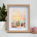 Personalized Couple and Dog On The Beach Pebble Art, Gift for Wedding Anniversary, Gift for Couple, Love Pebble Art Gift, Pebble Painting