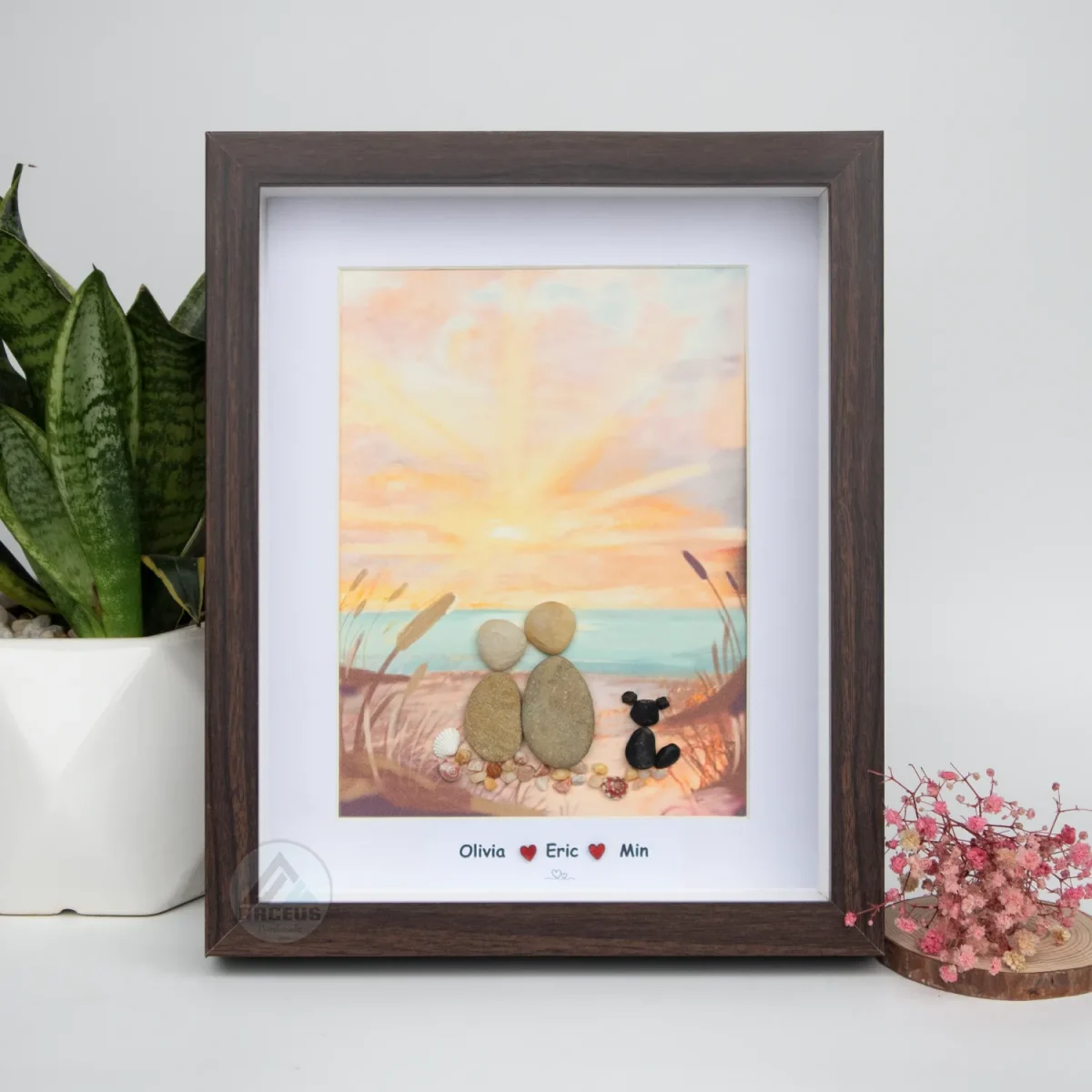 Personalized Couple and Dog On The Beach Pebble Art, Gift for Wedding Anniversary, Gift for Couple, Love Pebble Art Gift, Pebble Painting - Image 7