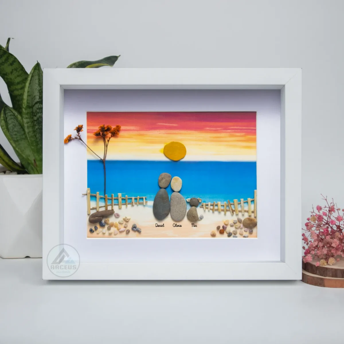 Personalized Couple On The Beach Pebble Art, Gift for Wedding Anniversary, Gift for Couple, Love Pebble Art Gift, Pebble Painting - Image 6