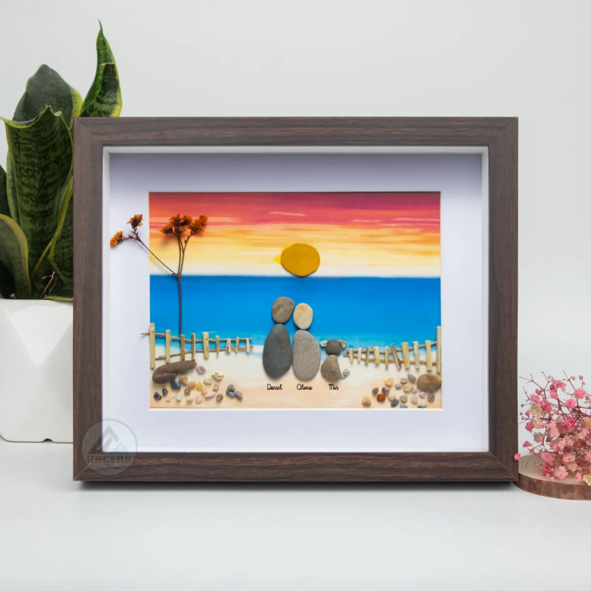Personalized Couple On The Beach Pebble Art, Gift for Wedding Anniversary, Gift for Couple, Love Pebble Art Gift, Pebble Painting - Image 5