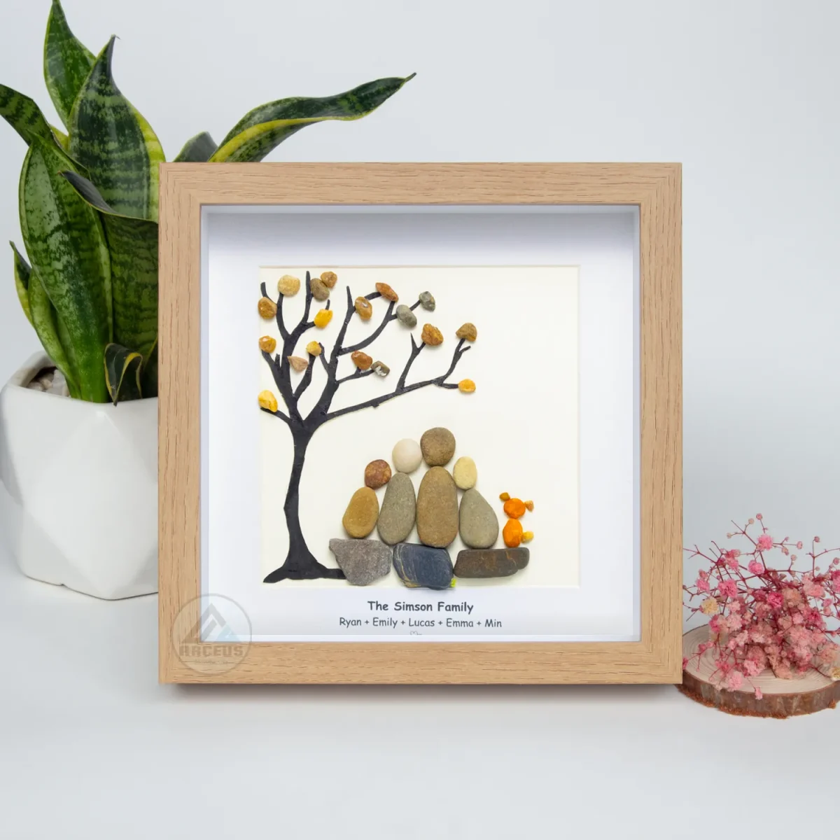 Personalized Family With Pets Pebble Art, Pebble Art Gift, Family With Dog Pebble Art, Family With Cat Pebble Art, Gift for Family - Image 1